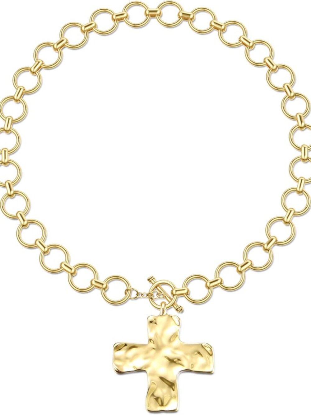 18k Chunky Gold Necklace for Women Sweatproof, Non Tarnish Chunky Cross Necklace